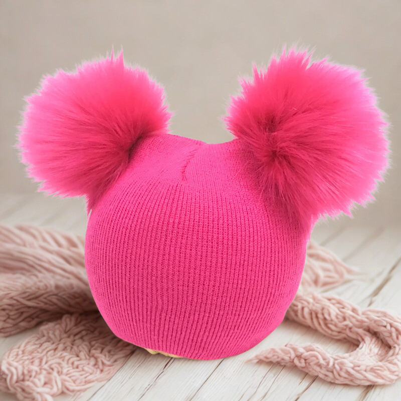 Touca de Tricô Infantil com Pompom Duplo Luxo
