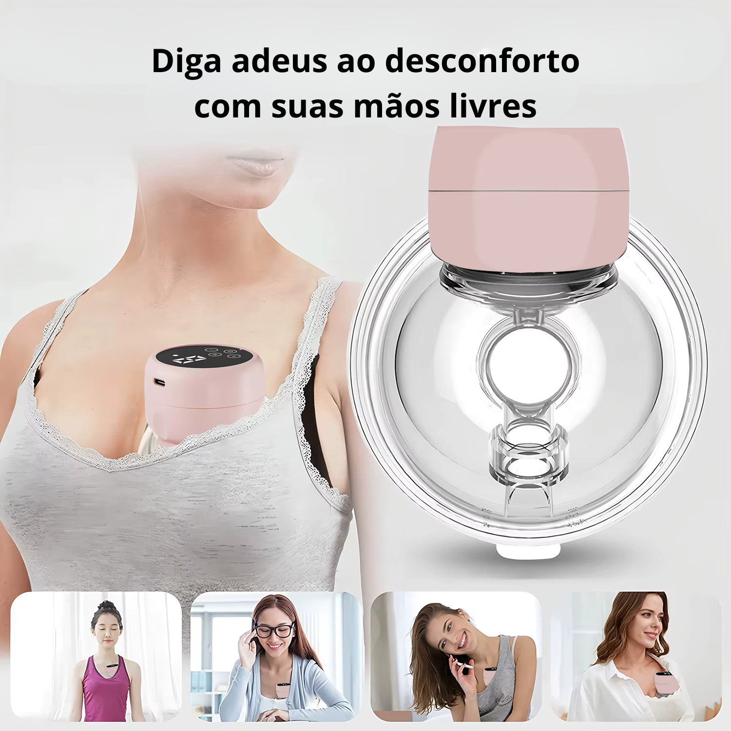 Extrator de Leite Materno Elétrico Mãos Livres Recarregável - 4 Modos c/ Display LCD 9 Níveis de Sucção