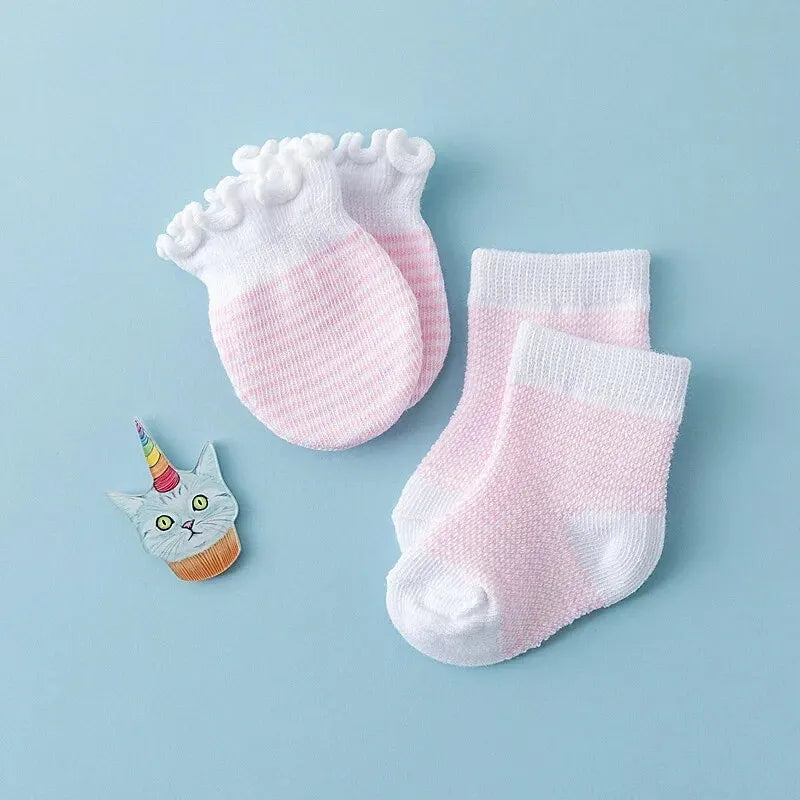 Conjunto de 4 pares/conjunto de meias e luvas para bebês, cores sólidas
