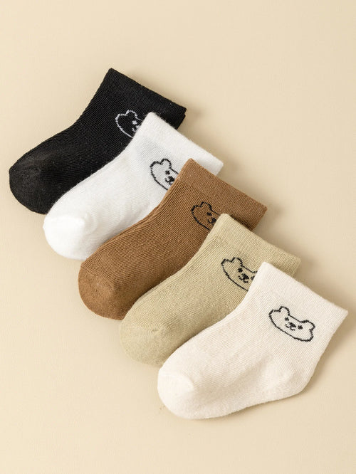 5 pares de meias de bebê com desenho de ursinho