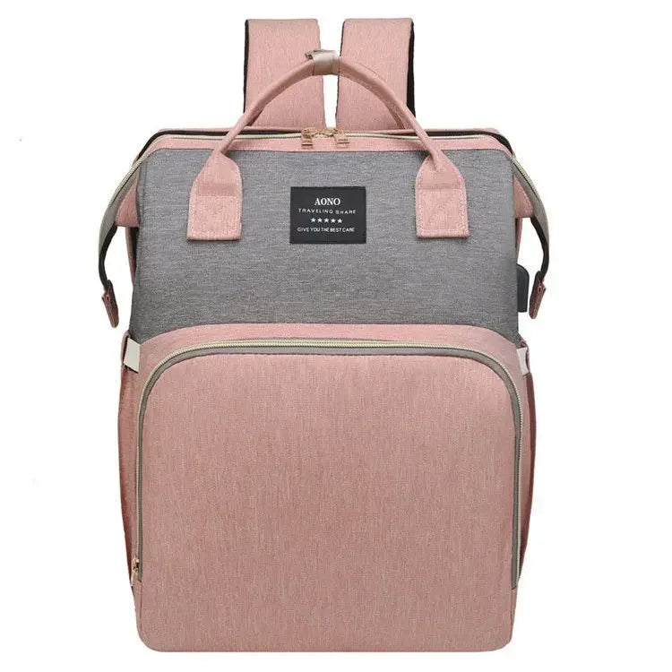 Bolsa para maternidade vira mini berço portátil com vários bolsos e com mosqueteiro