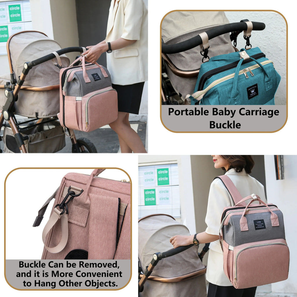 Bolsa para maternidade vira mini berço portátil com vários bolsos e com mosqueteiro
