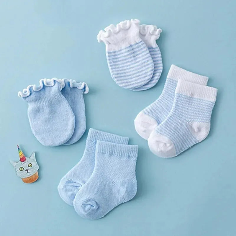 Conjunto de 4 pares/conjunto de meias e luvas para bebês, cores sólidas