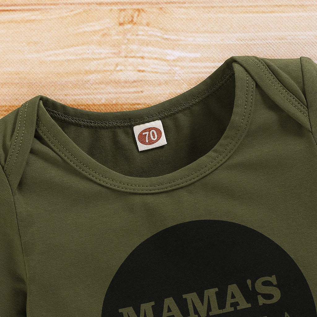 Conjunto militar bebê da mamãe com Gorro