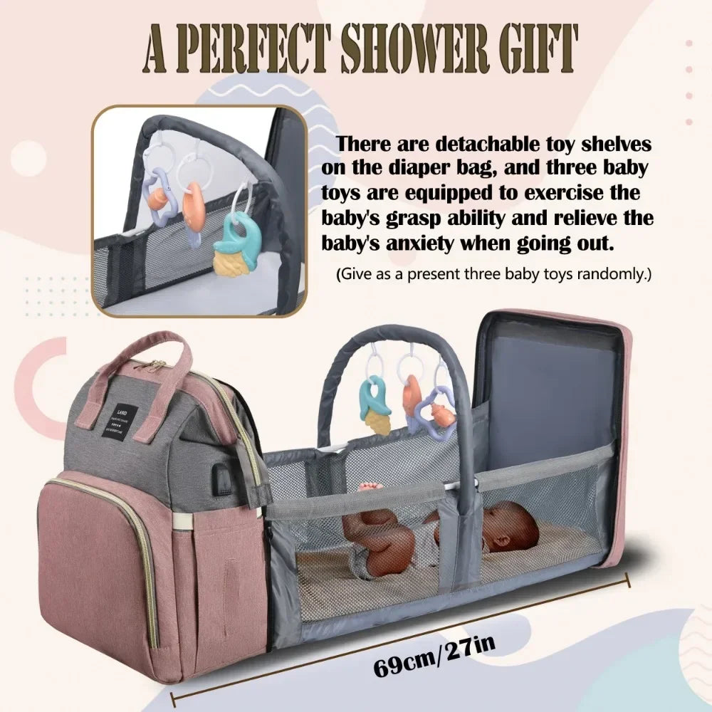 Bolsa para maternidade vira mini berço portátil com vários bolsos e com mosqueteiro