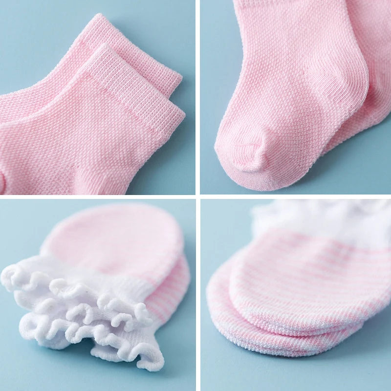 Conjunto de 4 pares/conjunto de meias e luvas para bebês, cores sólidas