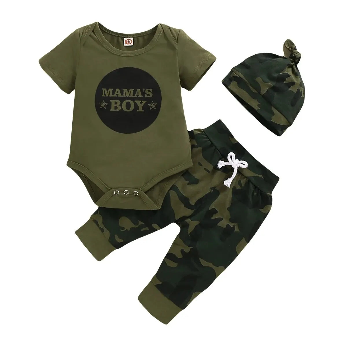Conjunto militar bebê da mamãe com Gorro