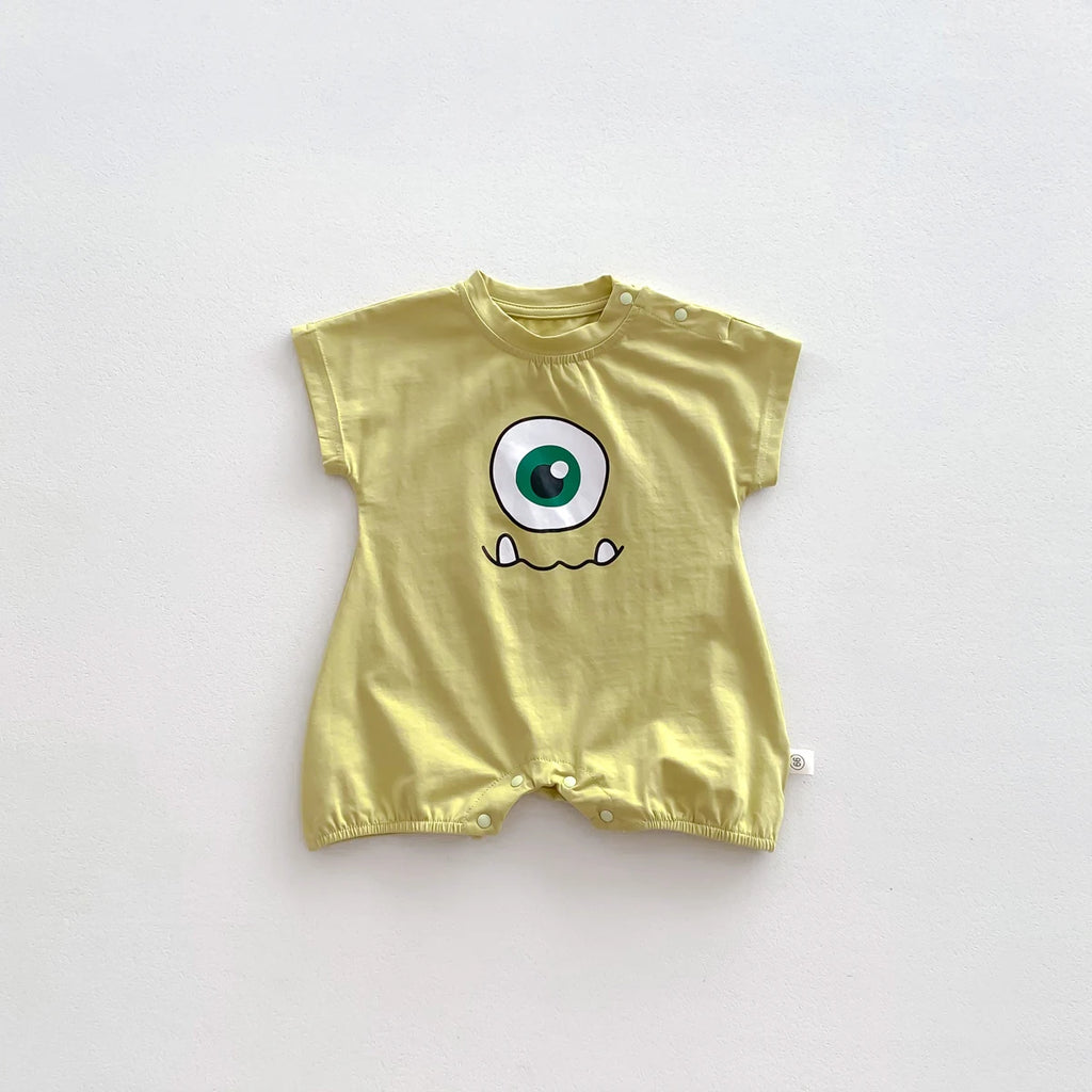 Macacão de bebê de verão com desenho animado de rostos de animais