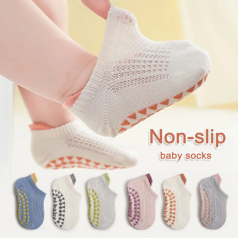 6 pares de meias de algodão antiderrapantes para bebês