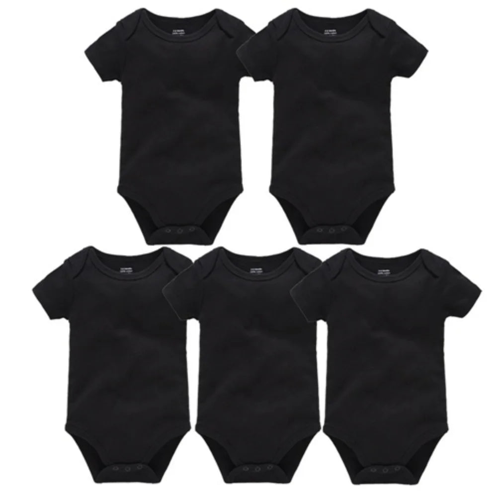 Pack com 5 Bodys Preto de manga curta