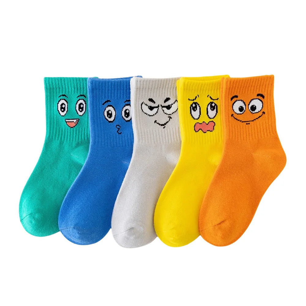 5 pares de meias infantis com estampa de rosto engraçado